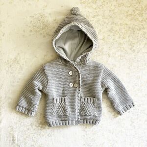 Basil & Boniface Hooded Double Breasted Cardigan Sweater Baby 62 cm 0-3M Gray